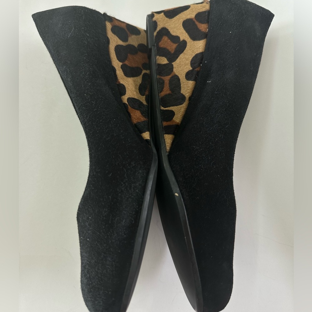 Chico’s black suede leopard wedge heel calf fur 7.5